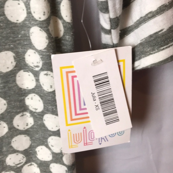 Lularoe Julia dress gray white dots striped XS NWT - Picture 3 of 5